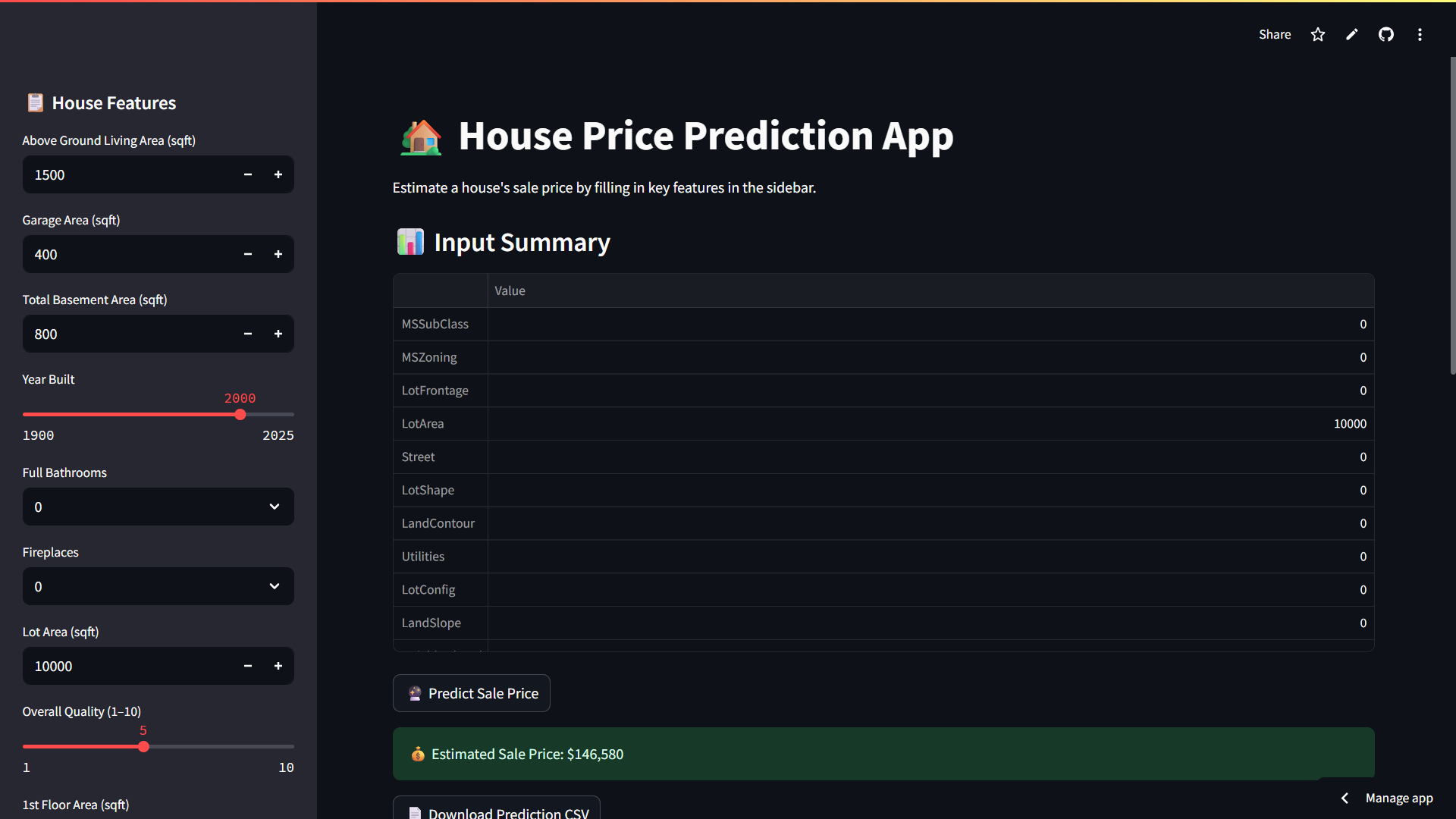 Screenshot of House Price Prediction